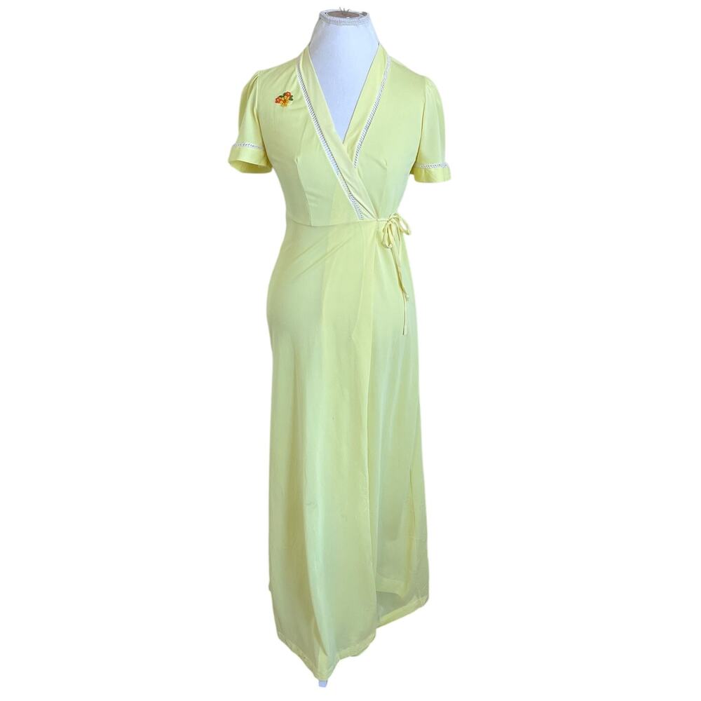 Vintage Feminine Dainty Retro Dress Robe Size S Yellow Fairy Coquette‎ Whimsy